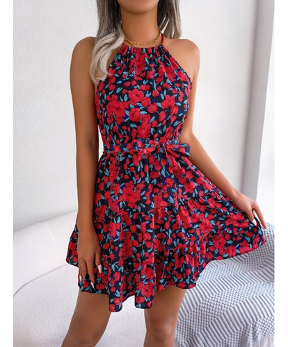 Vestido Casual De Verano Con Volantes Y Estampado Floral