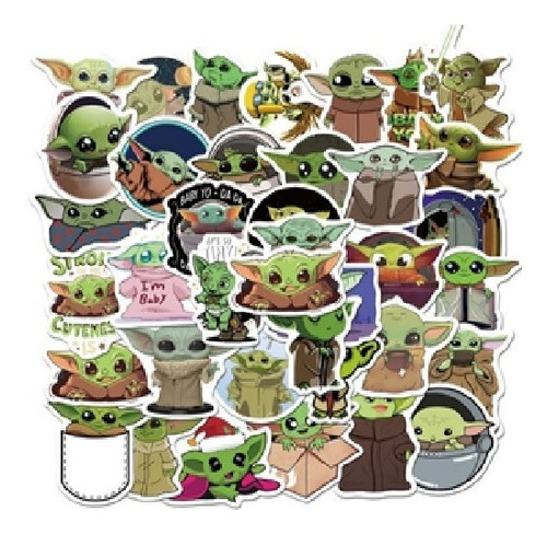 50 Stickers Impermeables Baby Yoda, Adhesivos, Star Wars