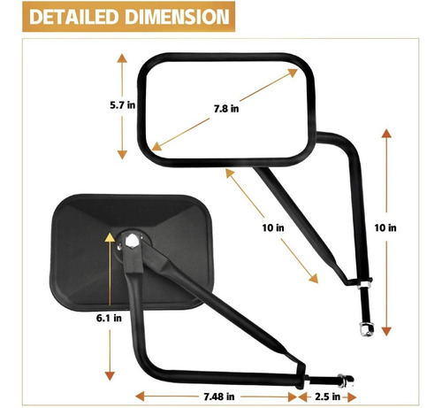 Imagen 2 de 6 de Espejos Laterales 2 Piezas Para Jeep Wrangler Abatibles