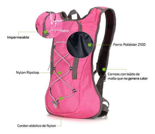 Imagen 6 de 9 de Mochila Hidratante 2lts Running Senderismo Ciclismo Trekking