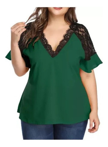 Women's Fashion Blouses Plus Size Chiffon V-neck Lace