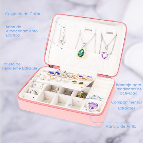 Imagen 5 de 7 de Estuche Joyero Organizador Joyas Aretes Anillos Viaje Rosa