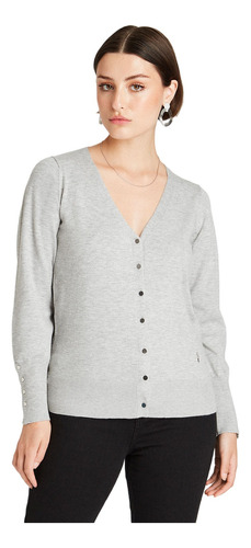 Cardigan Con Escote En V Gris