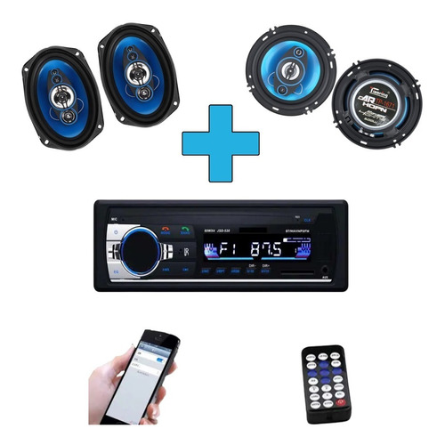 Kit Estereo Para Auto Radio + Dos Pares Parlantes 500w 1000w