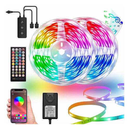 Tira Led Rgb 20 M Luces Led Ritmo Musical Conexión Bluetooth