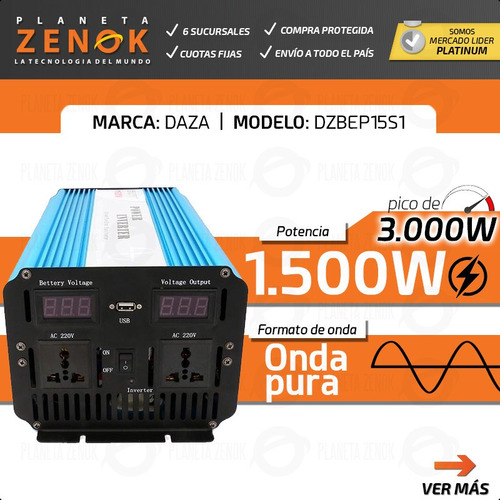 Imagen 2 de 10 de Inversor Onda Pura Corriente 1500w 12v 220v Usb Digital