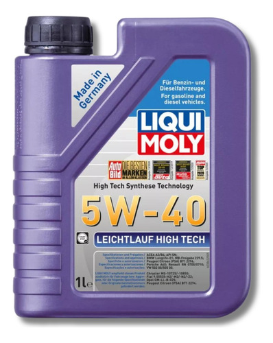 1 Lt Óleo Motor Liqui Moly High Tech 5w40 Vw 502.00 505.00 Cor Violeta