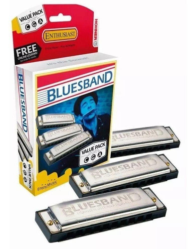 Gaita Hohner Kit Com 3 Harmônicas Blues Band C/g/a