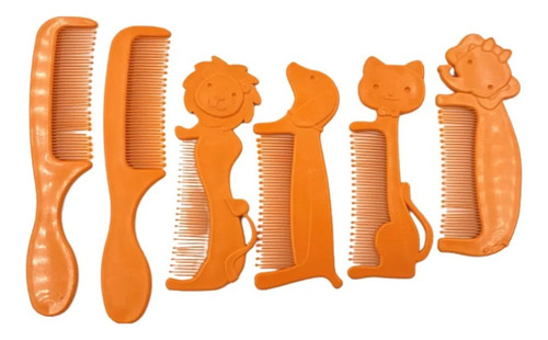 Kit 6 Pentes Para Bebês Recém Nascidos Bichinhos Cor Laranja