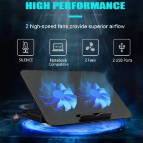 Suporte Base Notebook Com 2 Coolers Ventoinhas Led Azul