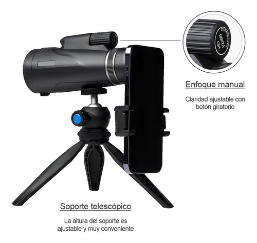 Telescopio Monocular De 12x50 Portátiles Hd Para Celular