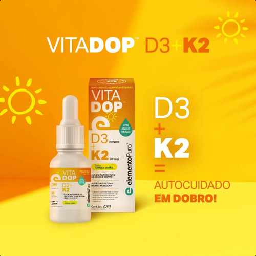 Vitadop D3 + K2 Vitamina D3 Gotas Frasco 20ml Elemento Puro