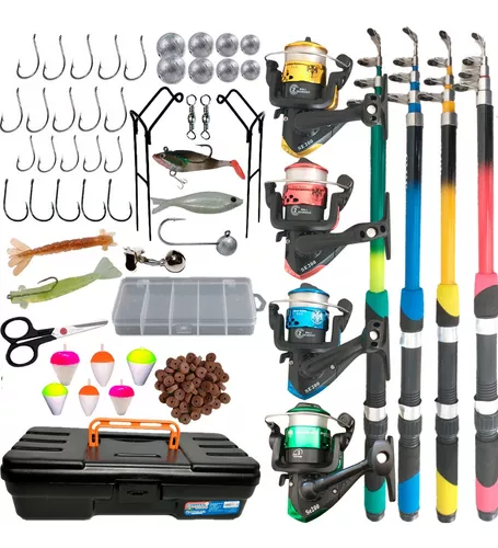 Kit De Pesca Completo 10kg C/ 4 Varas + 4 Molinetes Maleta