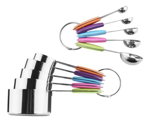 Imagen 2 de 3 de Juego De Tazas Y Cucharas Medidoras Acero Inoxidable.