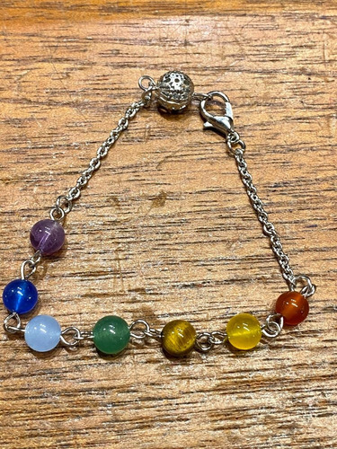 Luli Pulsera Acero Piedra Natural 7 Chakras Reiki Unisex