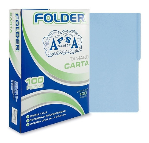Folder Azul Tamaño Carta  Apsa C/100 Pz