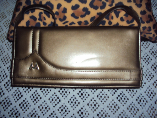 Cartera Sobre Bronce Retro Eco Cuero Impecable!