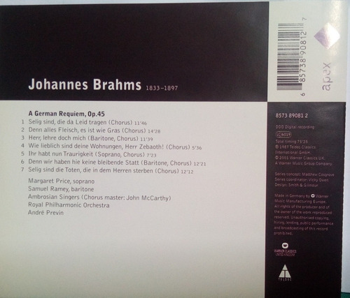 Cd Brahms A Germán Requiem