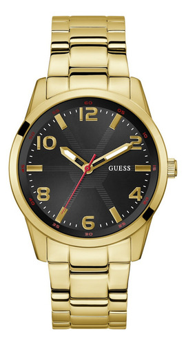 Reloj Caballero Guess Monte Acero Inoxidable Correa Dorado Bisel Dorado Fondo Negro