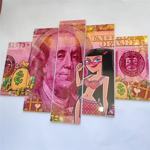 Cuadro Decorativo Moderno Billete 100 Dolares 5 Piezas