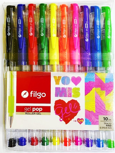 Estuche X10 Roller Filgo Gel Pop  4 Colores Classic + 6 Flúo