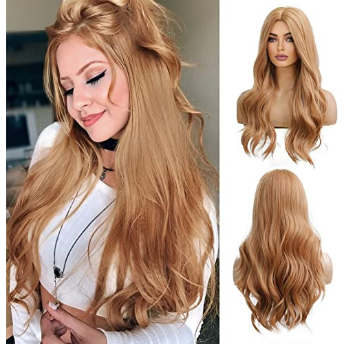 Oufei Long Light Brown Wig Con Bangs Natural Wavy 8dhzz