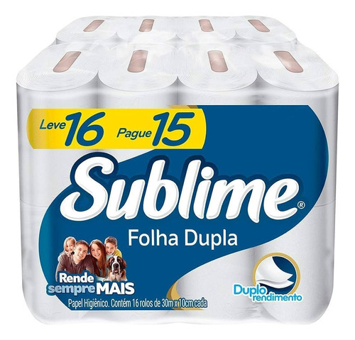 Papel Higienico Folha Dupla Sublime Softys L16p15 Rolos