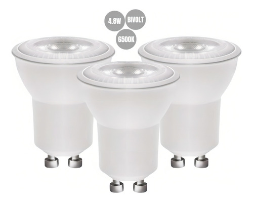 Kit 3 Lampada Dicroica Mr16 Led 4,8w Biv Gu10 6500k Galaxy
