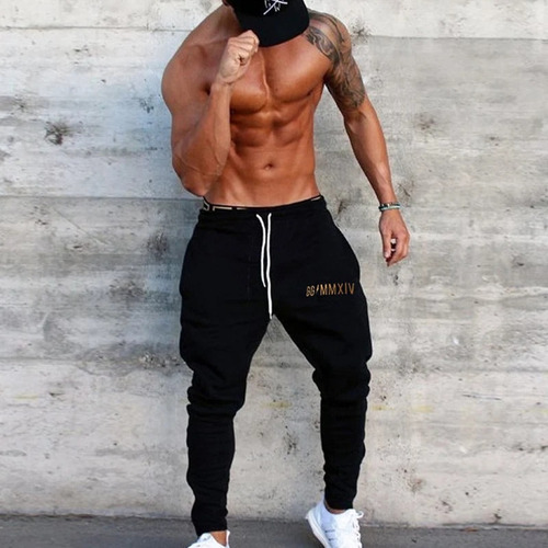Pantalones Deportivos Negros Para Hombre Con Estampado De Al