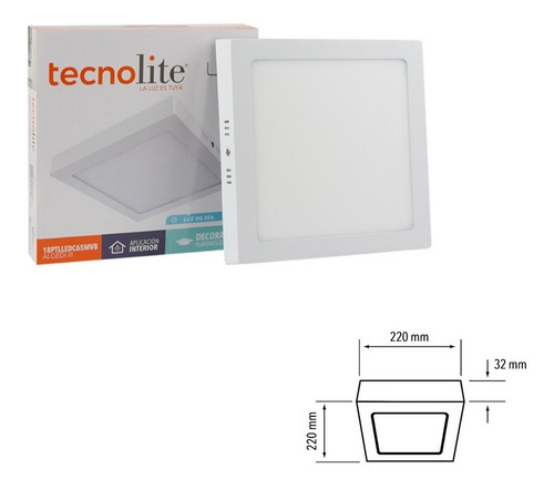 Imagen 2 de 7 de Luminaria Led Cuadrada Tecnolite 18ptlledc65mvb 18w 6500k