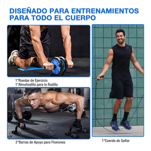 Kit Ejercicio 12 Rodillo Abdominal Barras Push-up Ejercitado