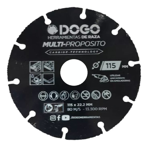 Disco Corte Multimaterial 115mm Dogo Madera Plástico Metal Negro