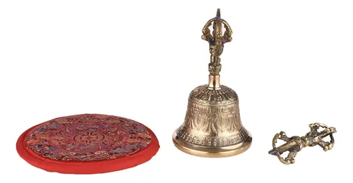/ Campana Budista Tibetana De Bronce Con Acolchado Vajra