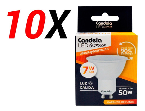 Pack X 10 Lámparas Led Dicroica Candela 7w Reemplaza 50w