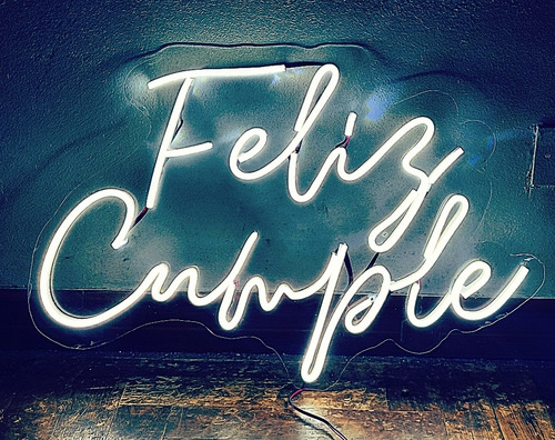 Cartel Feliz Cumple Acrílico Y Neón Flotante Eventos Fiestas