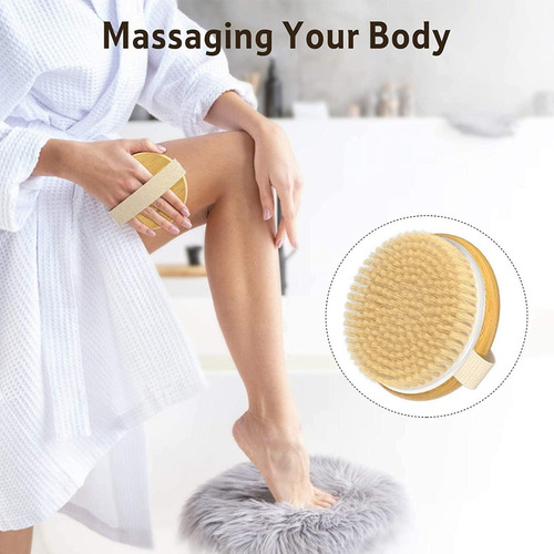 Imagen 4 de 8 de Cepillo Ducha Bambú Cerdas Suaves Firmes Exfoliación Pack 2