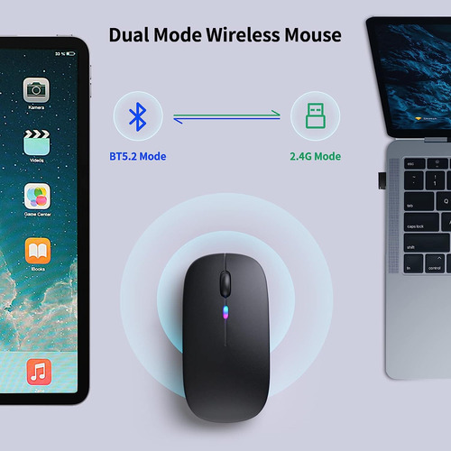 Kanmabpc Ratón Bluetooth Inalámbrico, Led Recargable Dual...