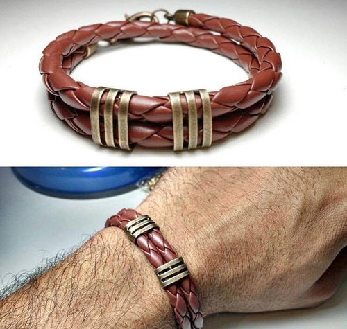 Pulseira Bracelete Masculina Feminina Couro Trançado