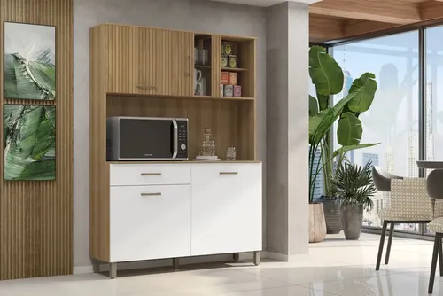 Armario De Cozinha Viena Completo Com 4 Portas 1 Gaveta Cor Ripado Branco Web Home Moveis