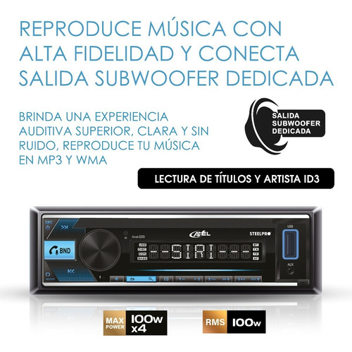 Imagen 3 de 8 de Autoestereo 100w X4 Max Desmontable Axel Premium By Steelpro