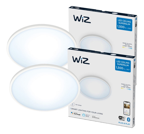 Set 2 Plafón Super Slim Sobrepuesto Wiz Wi-fi Cálido A Frío