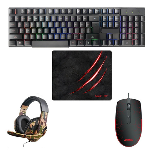 Combo Gamer Pc Ps4 Teclado Mouse Auriculares Pad Mouse Rgb