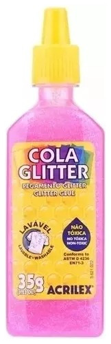 Cola Glitter Lavável Não Tóxica 35g Cores Acrilex Kit 06 Un Cor Sortidas