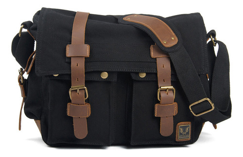 Bolso Bandolera Casual De Lona Vintage Marrón Oscuro