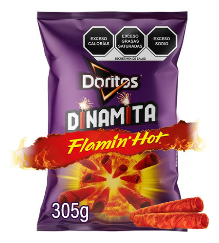 Botana De Maíz Sabor Queso, Chile Y Limón Sabritas Doritos Dinamita Flamin Hot 305g