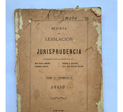 Revista De Lejislación Y Jurisprudencia. Entrega 3ª. 1870.