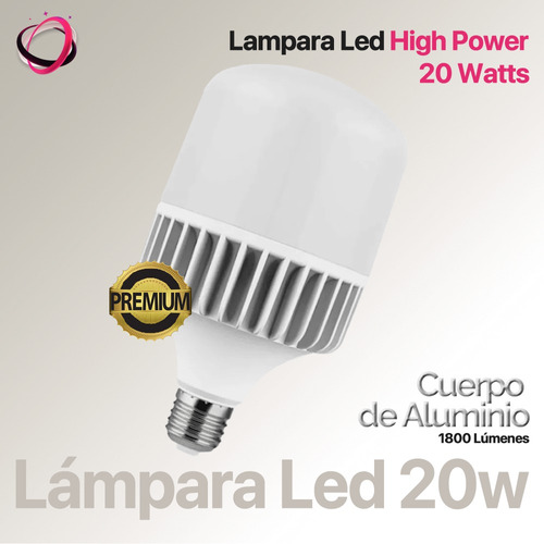 Lampara Led High Power Cuerpo Aluminio 20 Watts Fria Candela