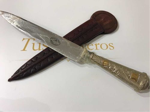 Cuchillo Guazu Bira De 18 Cm, Cabo De Plata Y Oro. Tuset.