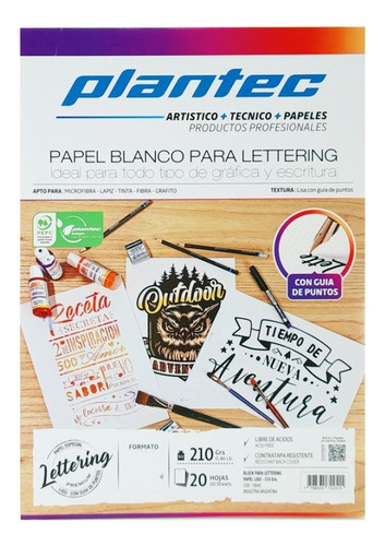 Block Lettering Plantec A4 20 Hojas Punteadas 210g Practica