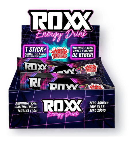 Caixa Sticks Roxx Energy Acid Tubes 20 Doses Sabor Morango